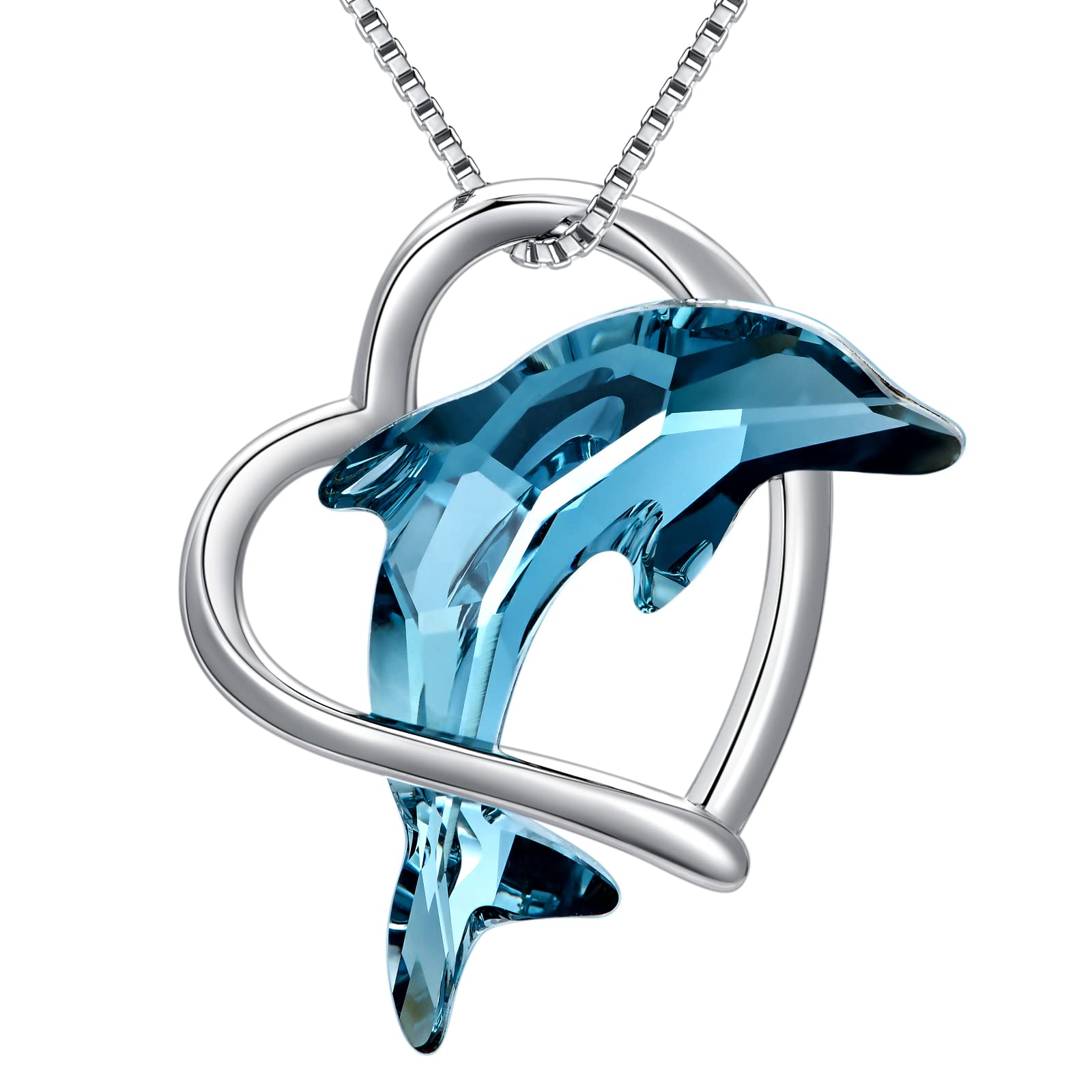 Flpruy Dolphin Gifts for Women 925 Sterling Silver Dolphin Necklace Ocean Themes Heart Necklace with Blue Crystal Dolphin Jewelry Gifts for Women Mom Girlfriend Birthday