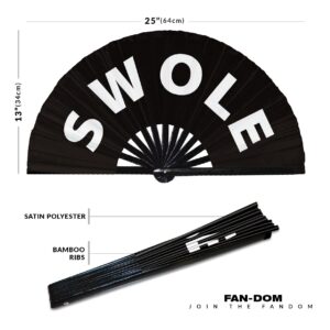 Swole Hand Fan Foldable Bamboo Circuit Rave Hand Fans Slang Words Fan Outfit Party Gear Gifts Music Festival Rave Accessories (Black)