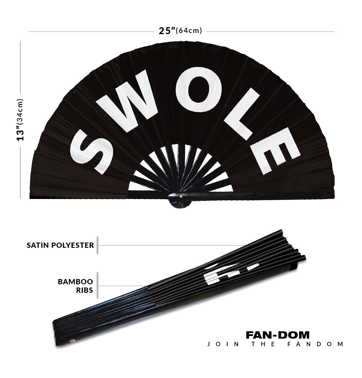 Swole Hand Fan Foldable Bamboo Circuit Rave Hand Fans Slang Words Fan Outfit Party Gear Gifts Music Festival Rave Accessories (Black)