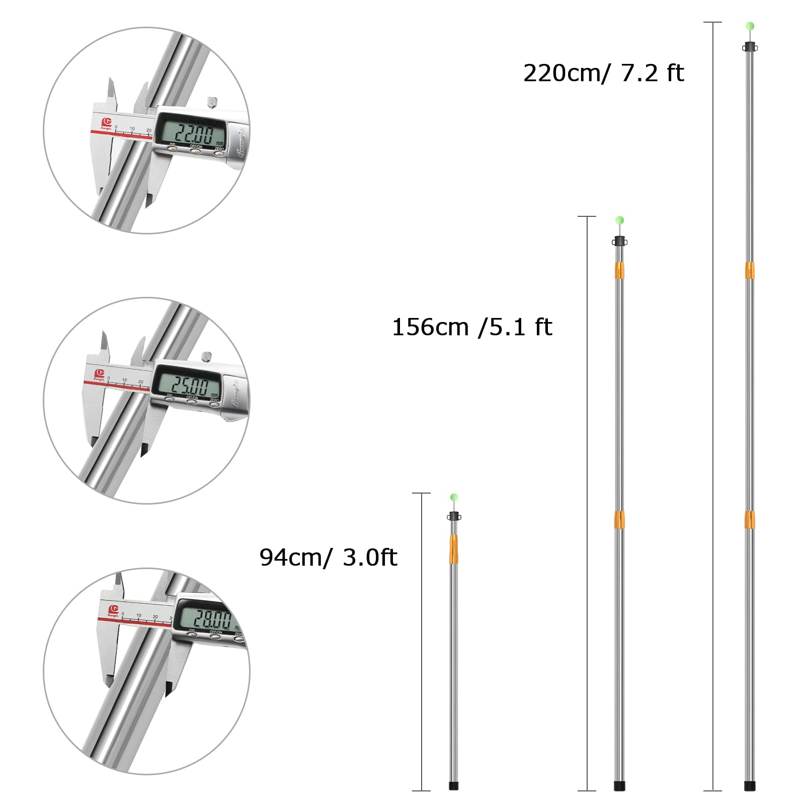 SANLIKE Telescoping Tarp Pole Adjustable Tent Poles, 33"-86.6" Thickened Tube Collapsible Stainless Steel Canopy Poles for Camping Backpacking Hiking Awning Sun Sails Outdoor Sports, Set of 2