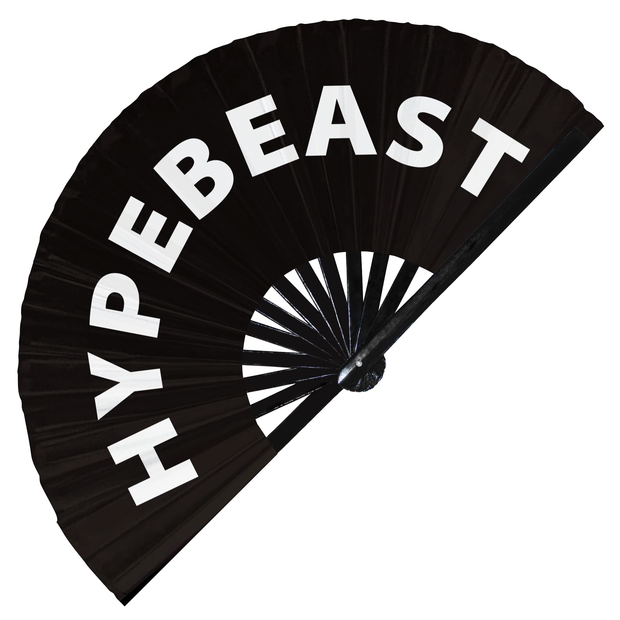 Hype Beast Hand Fan Foldable Bamboo Circuit Rave Hand Fans Slang Words Fan Outfit Party Gear Gifts Music Festival Rave Accessories (Black)