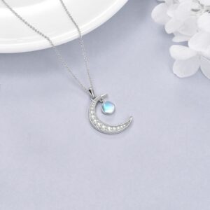 YAFEINI Crescent Moon Necklace Gifts for Women Sterling Silver Moonstone Crescent Moon Pendant Necklace Jewelry Gifts for Women Teen Girls