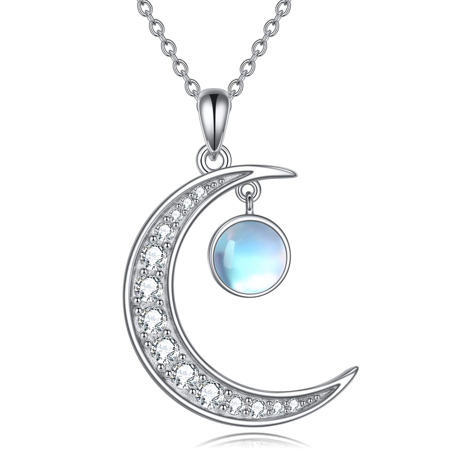 YAFEINI Crescent Moon Necklace Gifts for Women Sterling Silver Moonstone Crescent Moon Pendant Necklace Jewelry Gifts for Women Teen Girls