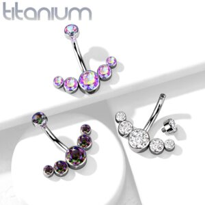 Dynamique Implant Grade Titanium Internally Threaded CZ Bezel Set Top With 5-CZ Set Curve Belly Button Ring (Sold Per Piece)