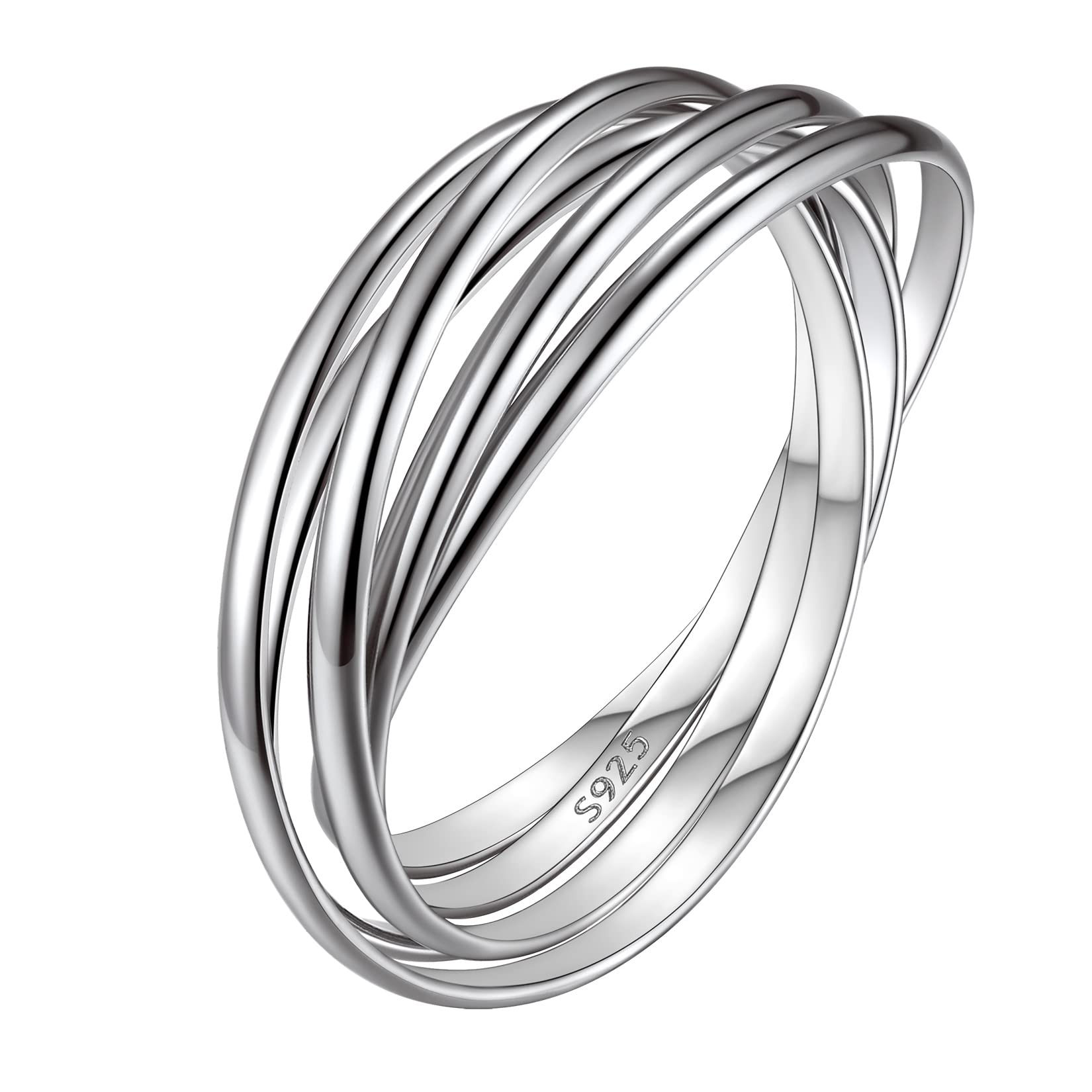 ChainsProMax Silver Rolling Ring Size 8 Interlocked Anxiety Ring Cute Stackable Knuckle Rings for Women Sterling Silver