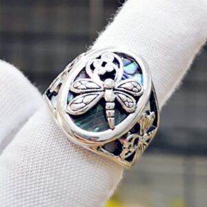 HUKQBUNX 925 Sterling Silver Creative Dragonfly Insect Fashion Women's Fresh Ring Size 6-10 (Size 7)