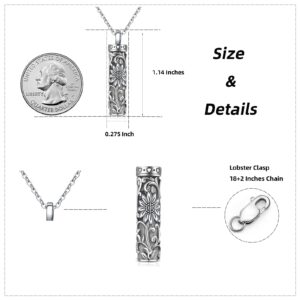 Fryneauy Sunflower Cylinder Bar Necklace for Ashes, 925 Sterling Silver Pendant Keepsake for Women