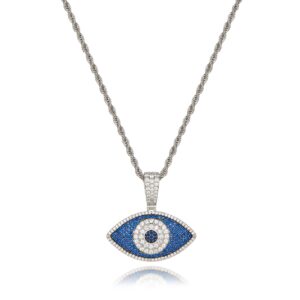 IVY TAILI Evil Eye Pendant Necklace 18k White Gold Plated Iced Out Pendant with Rope Chain Silver Evil Eye Necklace Diamond Pendant Women Gift