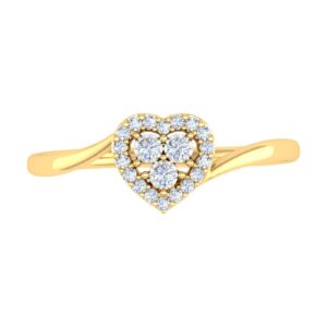 FINEROCK 1/10 Carat Diamond Heart Shaped Ring in 10K Yellow Gold - IGI Certified (Ring Size 9.75)