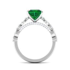 Certified Lab Grown Emerald 8mm Princess Cut Engagement Ring, AAAA Quality, Emerald Moissanite Ring - With Jewelry Box, 14K White Gold, Size:US 5.50