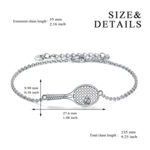 YFN Tennis Racket Bracelets Sterling Silver Sport Jewelry Tennis Theme Gifts for Women Men Tennis Lover