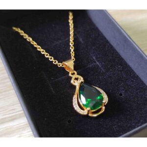 CXUEMH Emerald Necklace Y-shaped Necklace Gold Plated Copper Pear-Shaped Teardrop Necklace Heart Necklace Diamond Pendant Necklace with Rhinestone Inlaid Jewelry for Mom (Green C)