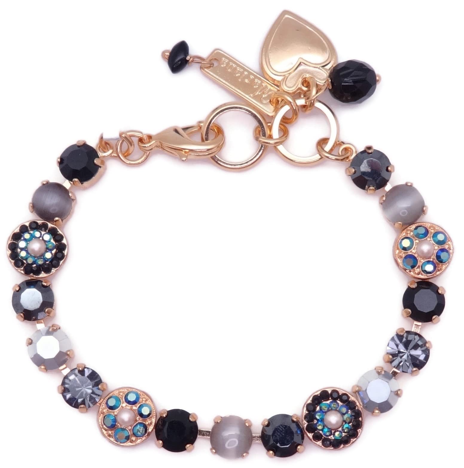 Mariana Rocky Road Goldtone Bracelet Black Grey Silvertone Crystal Mix Mosaic Glisten 1149