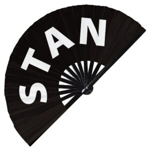 Stan Hand Fan Foldable Bamboo Circuit Rave Hand Fans Slang Words Fan Outfit Party Gear Gifts Music Festival Rave Accessories (Black)