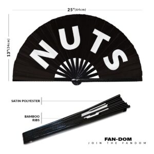 Nuts Hand Fan Foldable Bamboo Circuit Rave Hand Fans Slang Words Fan Outfit Party Gear Gifts Music Festival Rave Accessories (Black)