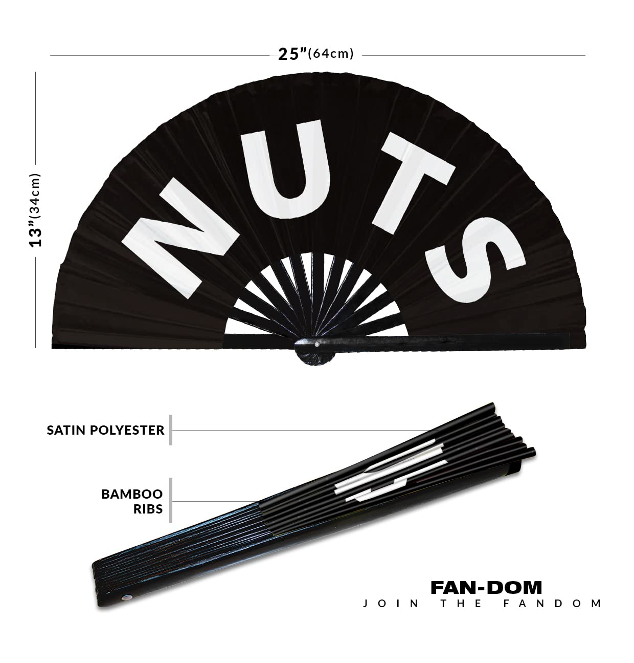 Nuts Hand Fan Foldable Bamboo Circuit Rave Hand Fans Slang Words Fan Outfit Party Gear Gifts Music Festival Rave Accessories (Black)