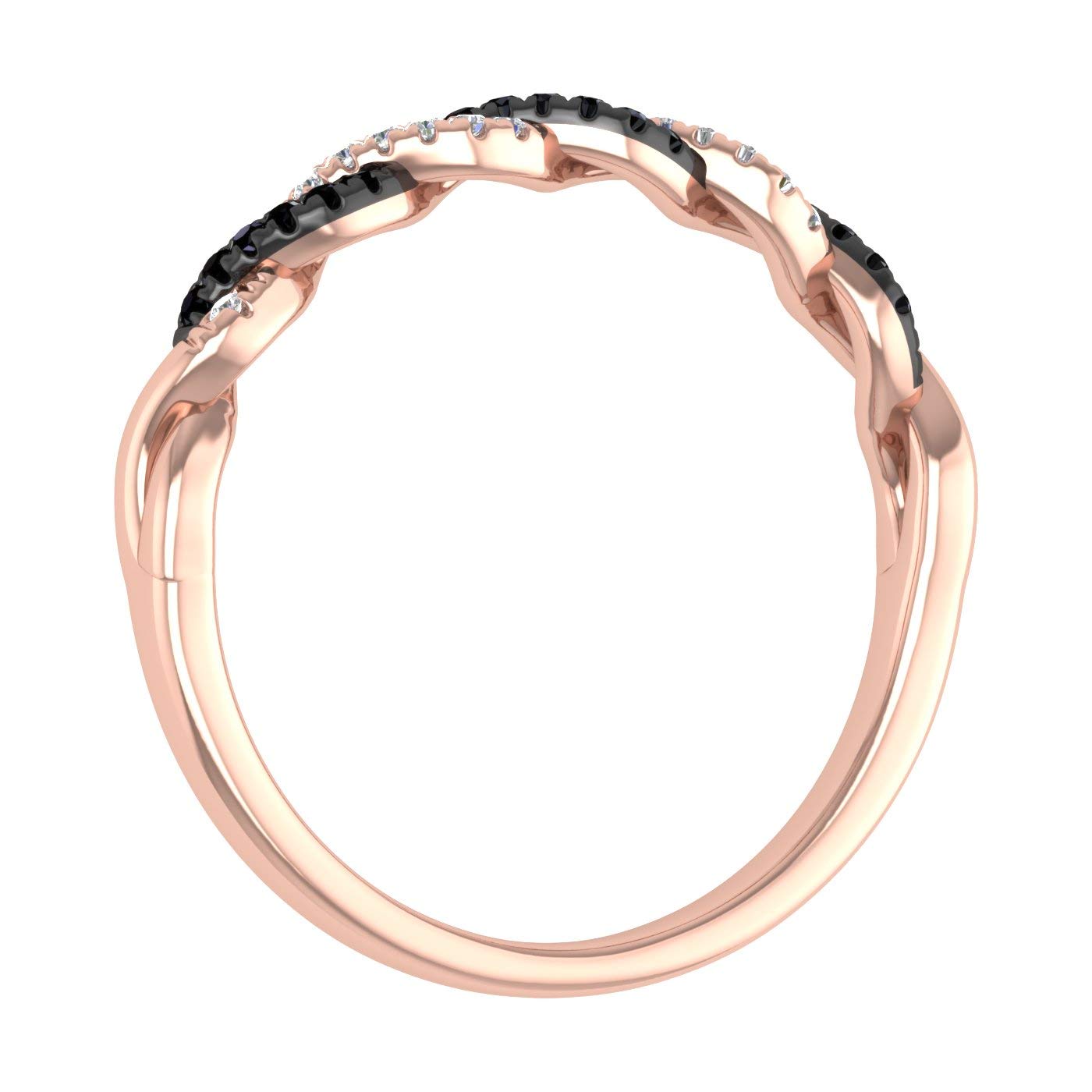 1/10 Carat Twisted Black & White Diamond Wedding Band Ring in 10K Rose Gold (Ring Size 8.5)