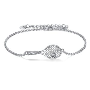 YFN Tennis Racket Bracelets Sterling Silver Sport Jewelry Tennis Theme Gifts for Women Men Tennis Lover