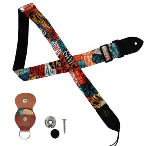 speedee music embroidered ukulele strap kit - 1 us map camo design ukulele strap, 3 guitar picks, 1 strap button, 1 pick holder orange black red blue yellow white