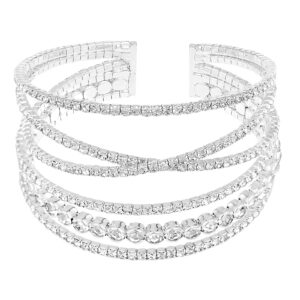 jojomina multilayer crystal rhinestone cuff bracelet for women silver strand layered bridal bracelet jewelry for prom party wedding dating