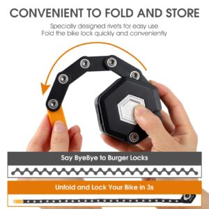 ICOCOPRO Folding Bike Lock with 3 Keys, 2.8 FT Bicycle Lock Compact Bike Locks Anti Theft, High Security Scooter Lock Bike Lock Combination, Heavy Duty Bike Chian Lock with Bracket