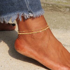 JYUEDA Sparkling Gold Anklets for Women,18K Gold Plated Womens Anklet Ankle Bracelets for Women Waterproof Summer Beach Jewelry