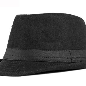 Mens Classic Jazz-Fedora-Hat Manhattan Structured Gangster Trilby Cuban Short Brim Vintage Panama Hats (L:58.5cm/23.03inch, Black)