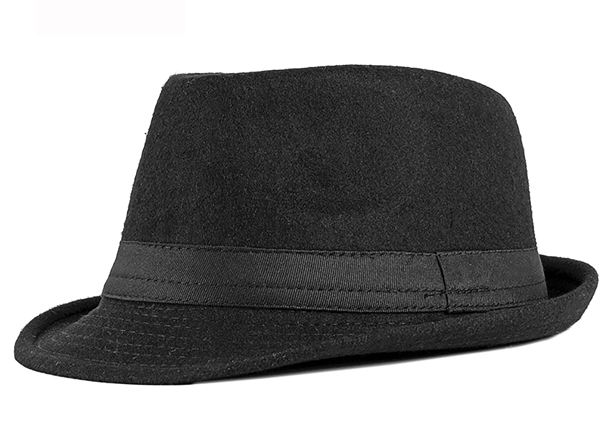 Mens Classic Jazz-Fedora-Hat Manhattan Structured Gangster Trilby Cuban Short Brim Vintage Panama Hats (L:58.5cm/23.03inch, Black)