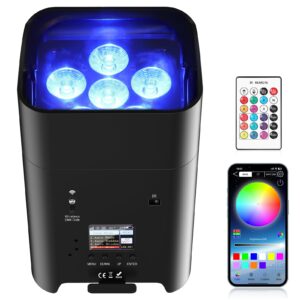 battery powered uplights rechargeable par can 6x18w rgbwa+uv led uplight 9600 mah remote/app/dmx512 control stage lights uplighting indoor for wedding dj church chrismas dance