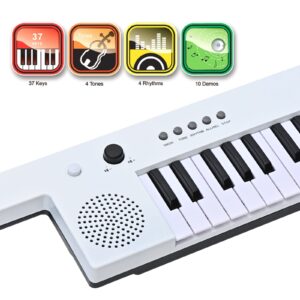 Kids Electric Piano Keyboard 37 keys keytar, Musical Instrument, Mini Electronic Pianos Toy Gift for Children Beginners (White)