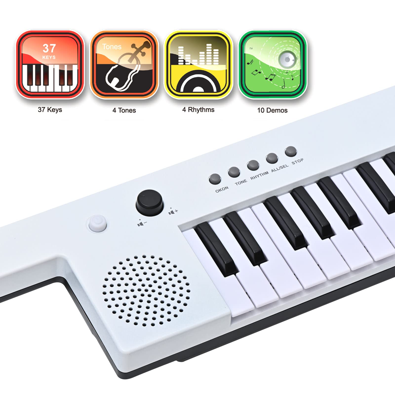 Kids Electric Piano Keyboard 37 keys keytar, Musical Instrument, Mini Electronic Pianos Toy Gift for Children Beginners (White)