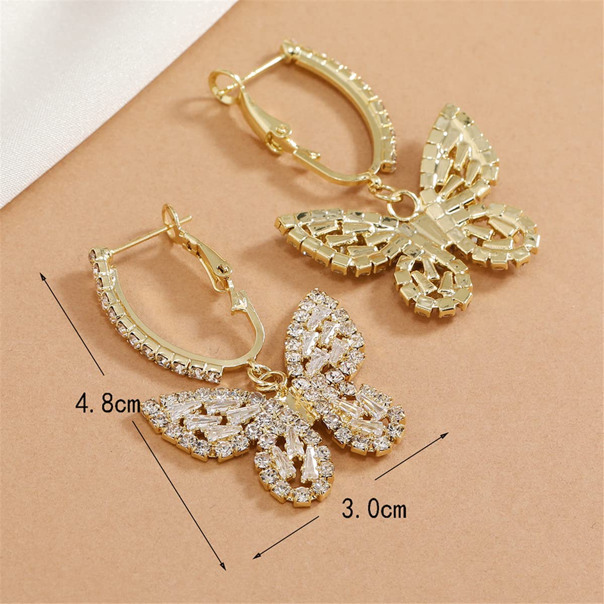 WASAIE Butterfly Hoop Dangling Earrings For Women,Crystal Rhinestone CZ Drop Earrings For Lady,Gold Plated Cubic Zirconia Earrings for Prom Wedding Brides