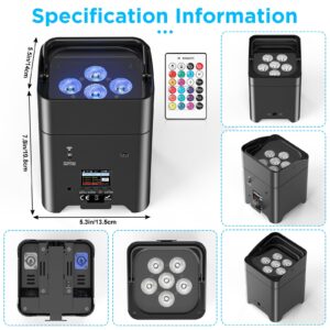 Battery Powered Uplights Rechargeable Par Can 6x18W RGBWA+UV led uplight 9600 mAh Remote/APP/DMX512 Control Stage Lights Uplighting Indoor for Wedding DJ Church Chrismas Dance