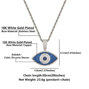 IVY TAILI Evil Eye Pendant Necklace 18k White Gold Plated Iced Out Pendant with Rope Chain Silver Evil Eye Necklace Diamond Pendant Women Gift