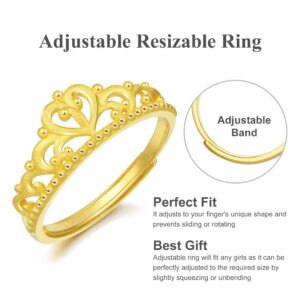 CHOW SANG SANG 999.9 24K Solid Gold Price-by-Weight 2.99g Gold Crown Ring for Women 90227R | Adjustable Size