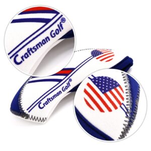 Craftsman Golf Wider Openings US Flag Neoprene Golf Club Head Cover Wedge Iron Protective Headcover for Most Brand Standard Iron Heads (White & Blue,wider opening)