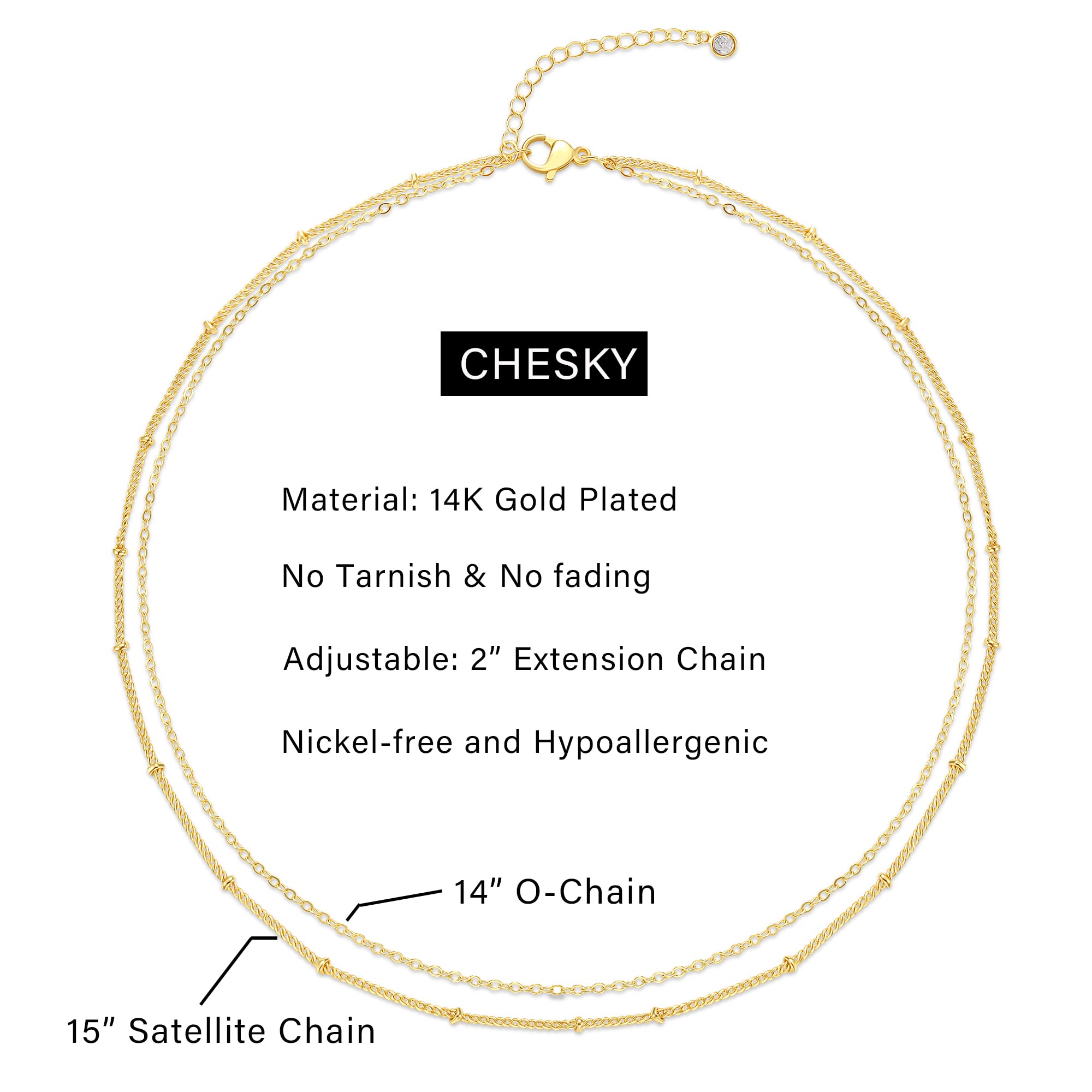 CHESKY Dainty Gold Necklace for Women, Simple Gold Satellite Choker Necklace 14k Real Gold Plated Thin Layered Necklace Womens Trendy Gold Filled Double Choker Necklaces Dainty Jewelry Gift for Her