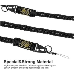 MDSXO Paracord Key Lanyard for Men Black Neck Lanyard for Keys with Cool USA Flag, Long Heavy Duty Braided Keychain Lanyard for Wallets, Keys, Whistle，Camera, Phone, Outdoor Activities