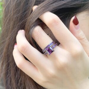 SHELOVES Women Black Gold Plated Wedding Rings Purple Amethyst Princess Cz Engagement Ring Sets 8.5