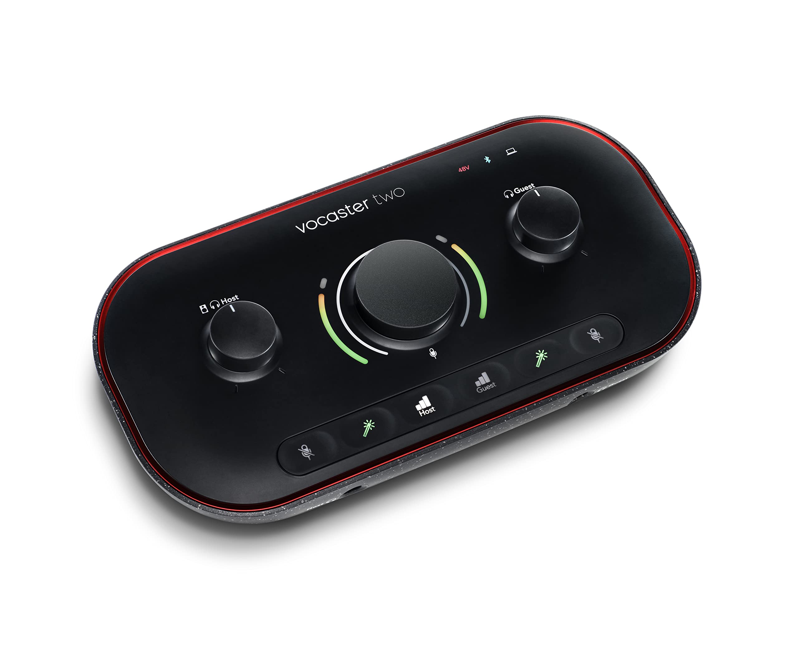 Focusrite Vocaster Two — Podcasting Interface for Recording Host and Guest. Two Mic Inputs and Two Headphone Outputs, with Auto Gain, Enhance, and Mute. Small, Lightweight, and Powered by Computer.