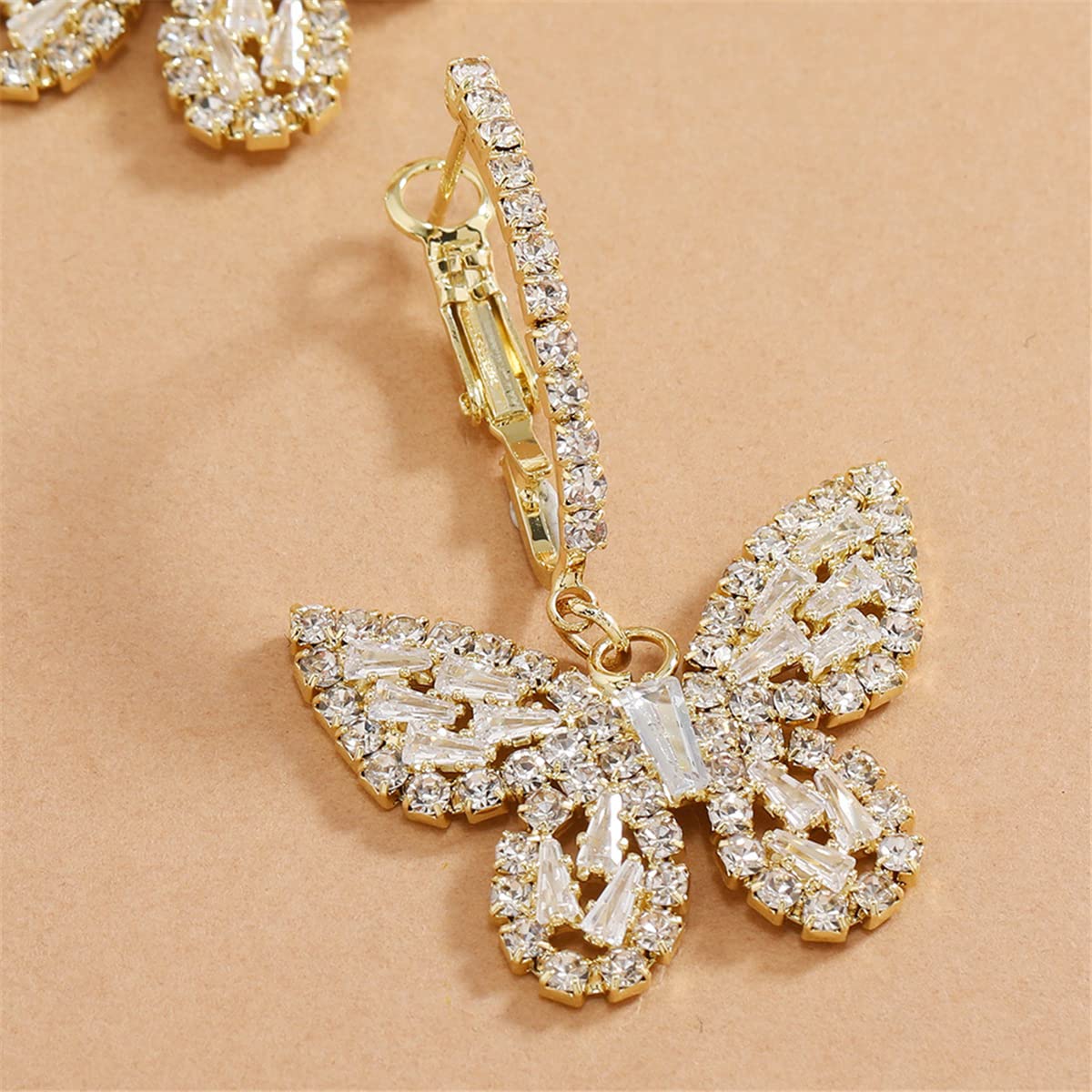 WASAIE Butterfly Hoop Dangling Earrings For Women,Crystal Rhinestone CZ Drop Earrings For Lady,Gold Plated Cubic Zirconia Earrings for Prom Wedding Brides