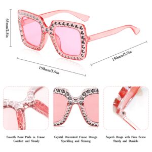 SUNOVELTIES 8 Pieces Women Sparkling Crystal Sunglasses Oversized Square Diamond Thick Frame Glasses Funky Big Cool Eyeswear