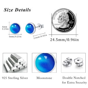 6mm Color Change Stone Earrings Mood Earrings 925 Sterling Silver Mood Stud Earrings Color Change Stone Jewelry Hypoallergenic Simple Post Stud Earrings for Women