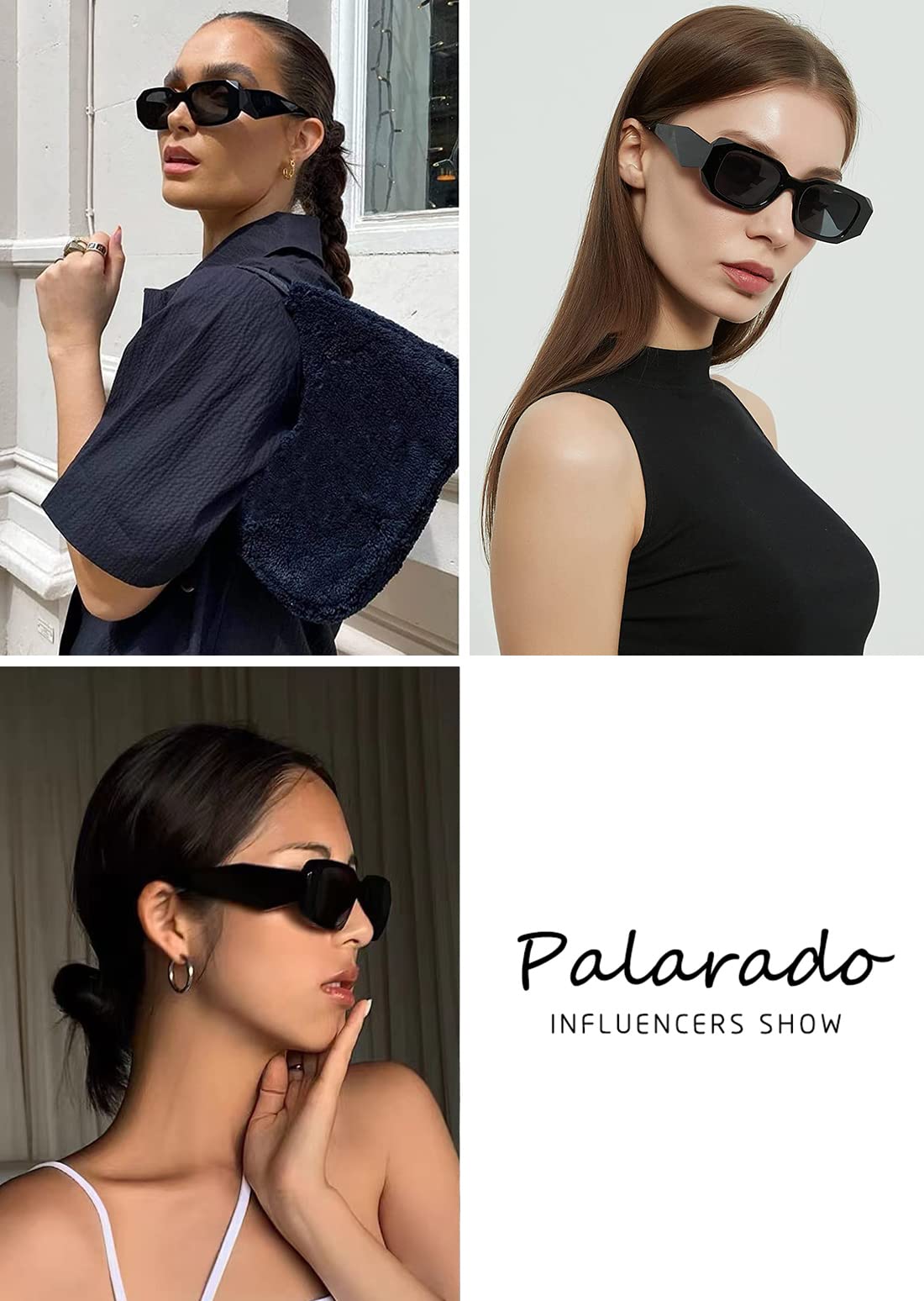 Palarado Trendy Fashion Sunglasses Women Men Rectangle 90s Vintage Retro 2000s 70s Square Shades Cool Cute Rectangular Chunky Baddie Blenders Shady Rays (Black Frame/Grey Lens)