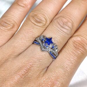 MASHAN Couple Rings Matching Rings His Her Ring Stars and Moon Princess Ring Blue CZ Women's Wedding Ring