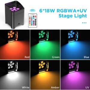 Battery Powered Uplights Rechargeable Par Can 6x18W RGBWA+UV led uplight 9600 mAh Remote/APP/DMX512 Control Stage Lights Uplighting Indoor for Wedding DJ Church Chrismas Dance