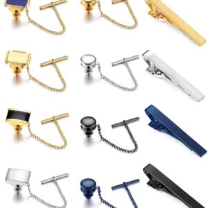 Thunaraz Tie Tacks for Men Tie Bar Clip for Regular Ties Necktie Mens Tie Tacks Clutch with Chain for Wedding Business Tie Pin Clips Mixes Color