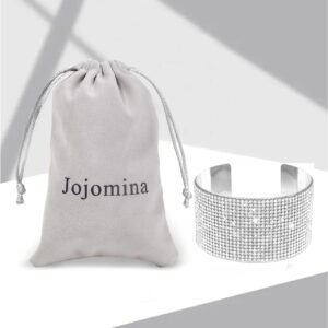 Jojomina Silver Crystal Arm Cuff Rhinestone Bangle Bracelet for Women Stretch Prom Bracelet Jewelry for Party Wedding Dating