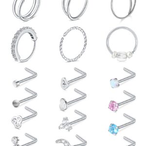 Mayhoop 20G Stainless Steel Nose Ring Hoop Nose Rings Studs Piercings Hoop Jewelry for Women Men