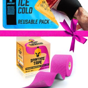 Sparthos Kinesiology Tape [Wild Pink - 16.4ft Uncut Roll] x Ice Packs for Injuries [Size Medium + Cover]